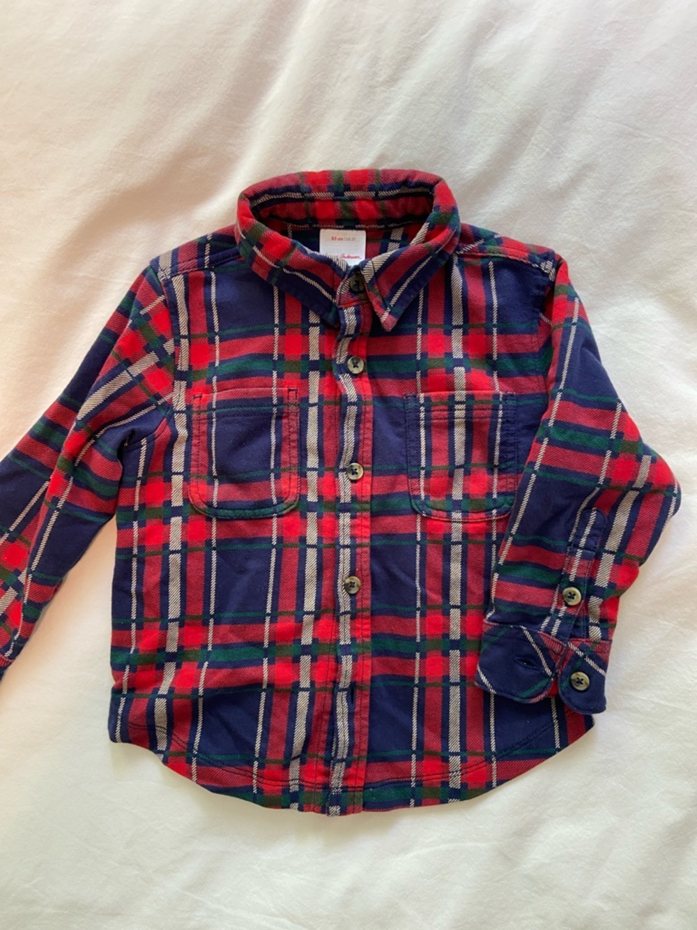 Hanna Andersson 100% Cotton Red, Navy & Green Plaid Button-Down Shirt